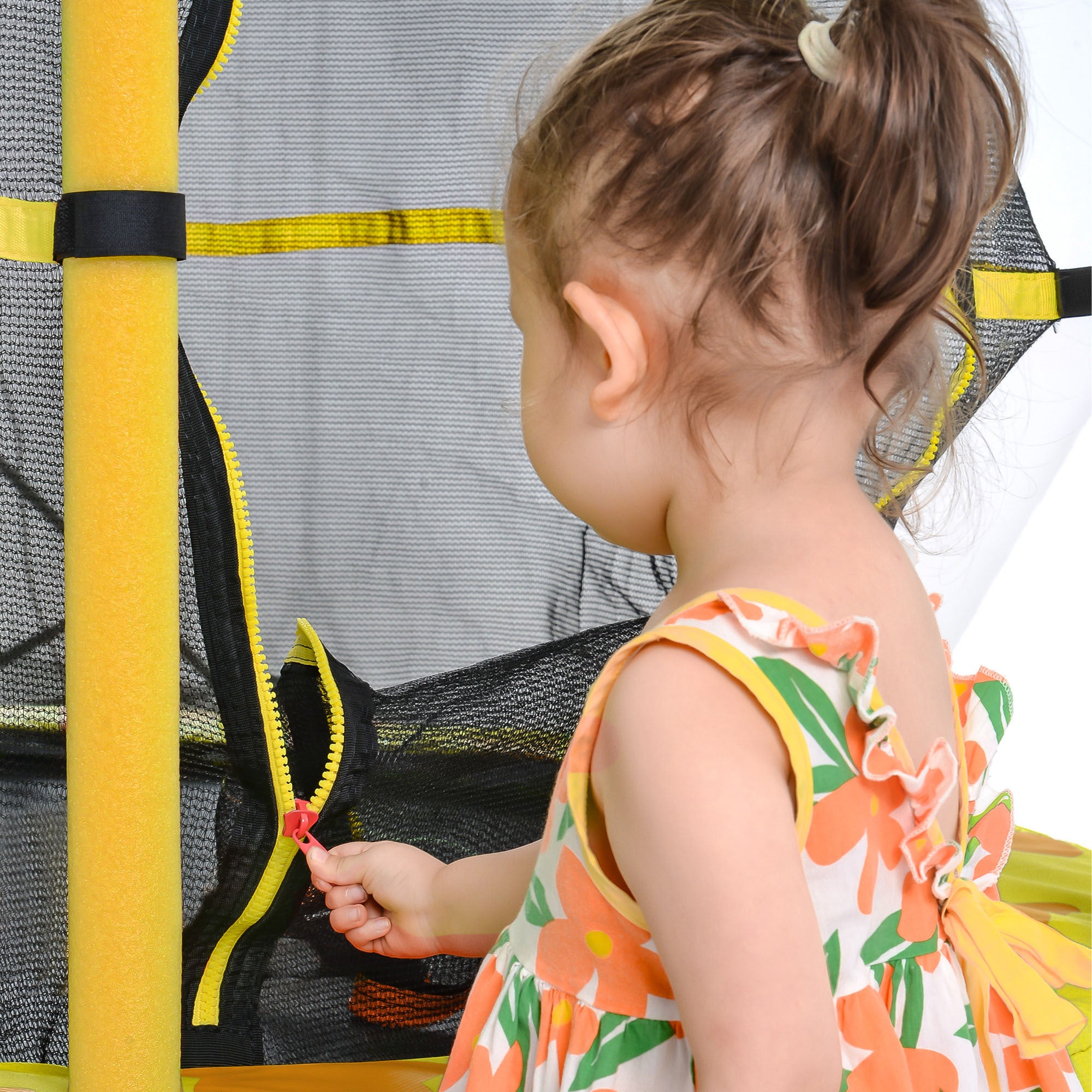 55 Inch Kids Trampoline with Safety Enclosure Net yellow-metal