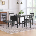 5 Piece Wood Square Drop Leaf Breakfast Nook Extendable Dining Table Set With 4 Ladder Back Chairs For Small Places, Gray Gray Wood Dining Room Folding Rubberwood Rectangular Dining Table With Chair Wood Gray Ladder Back Seats 4 Drop Leaf Modern 4 Leg