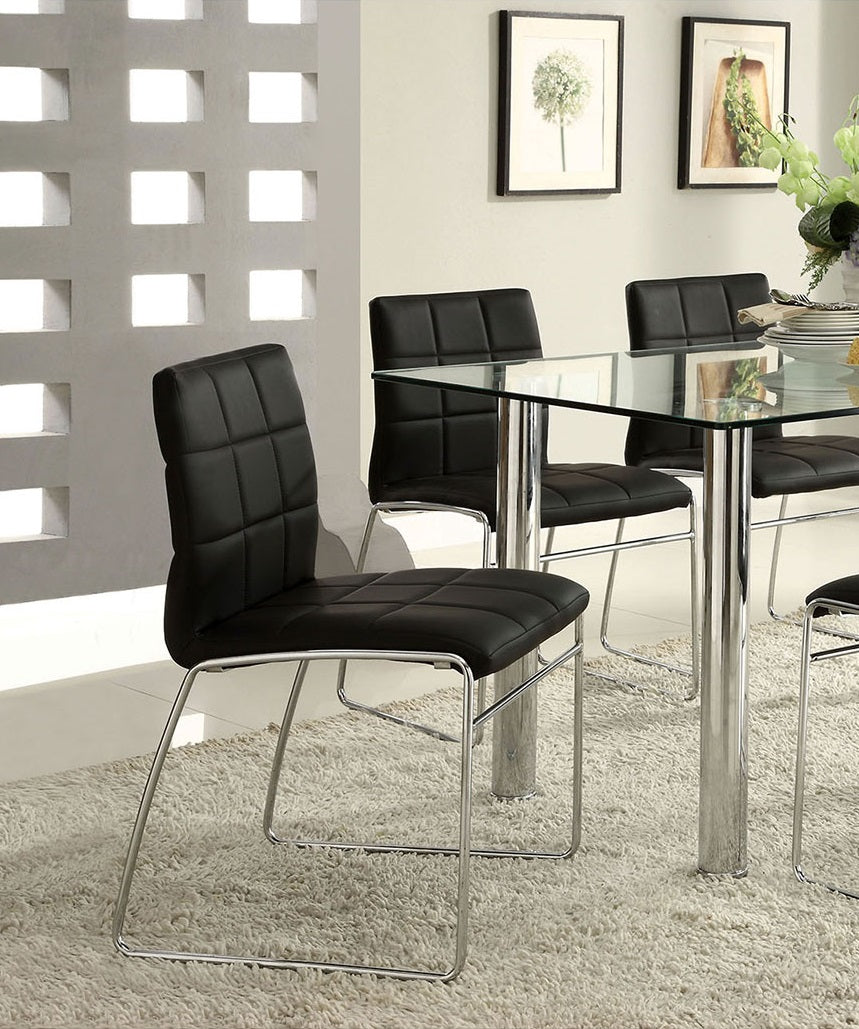 Black Color2Pcs Dining Chairs Chrome Metal Legs Dining Room Side Chairs Black Dining Room Contemporary,Modern Side Chair Solid Back Chrome