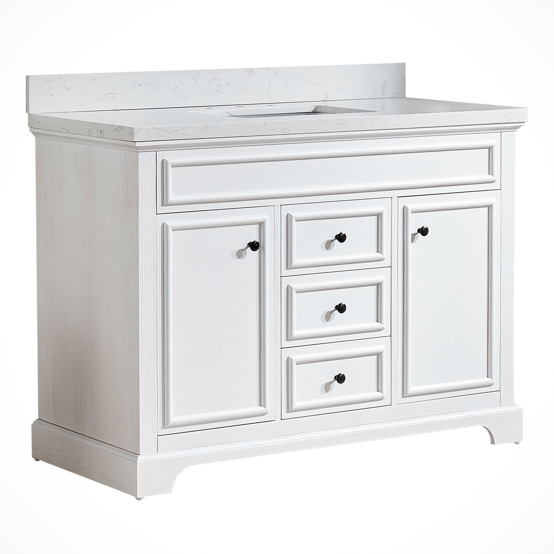 Full Assembled 48'' Freestanding Single Bathroom Vanity With Marble Top 3 White 2 Soft Close Doors Bathroom Freestanding Wood Painted