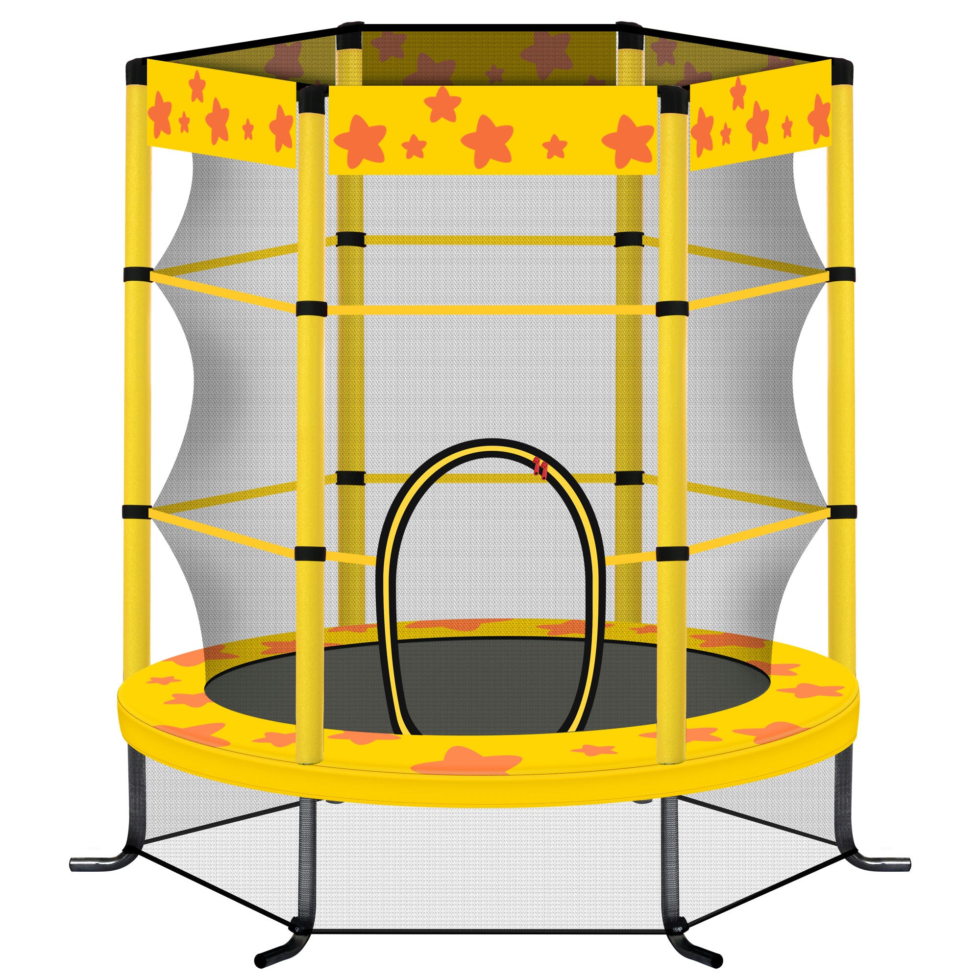 55 Inch Kids Trampoline with Safety Enclosure Net yellow-metal