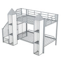 Metal Twin Over Twin Castle Shaped Bunk Bed With Wardrobe And Multiple Storage, Gray White Box Spring Not Required Twin White Gray Metal Bedroom Bunk Metal & Wood