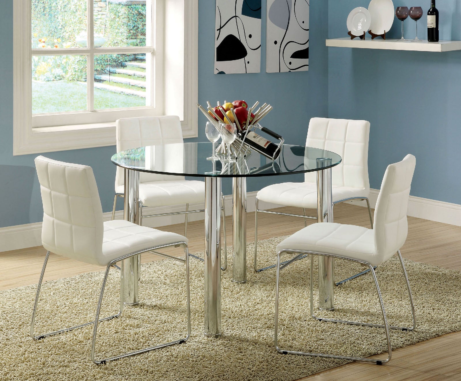 White Color2Pcs Dining Chairs Chrome Metal Legs Dining Room Side Chairs White Dining Room Contemporary,Modern Side Chair Solid Back Chrome
