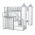 Metal Twin Over Twin Castle Shaped Bunk Bed With Wardrobe And Multiple Storage, Gray White Box Spring Not Required Twin White Gray Metal Bedroom Bunk Metal & Wood
