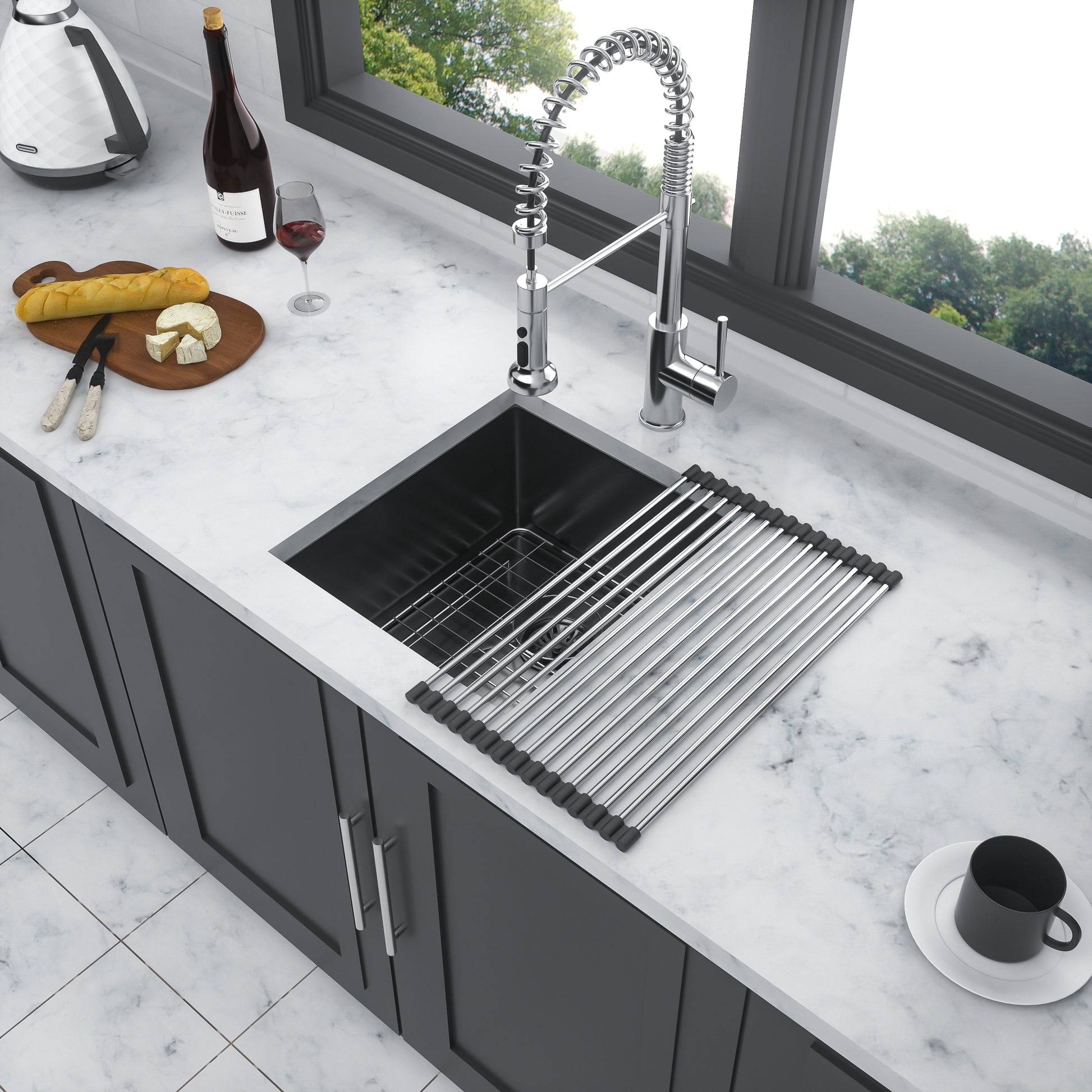 Gunmetal Black Kitchen Sink 15"X 17"X 10" Undermount Singel Bowl Kitchen Basin 16 Gauge Stainless Steel With 10 Inch Deep Gunmetal Black Stainless Steel