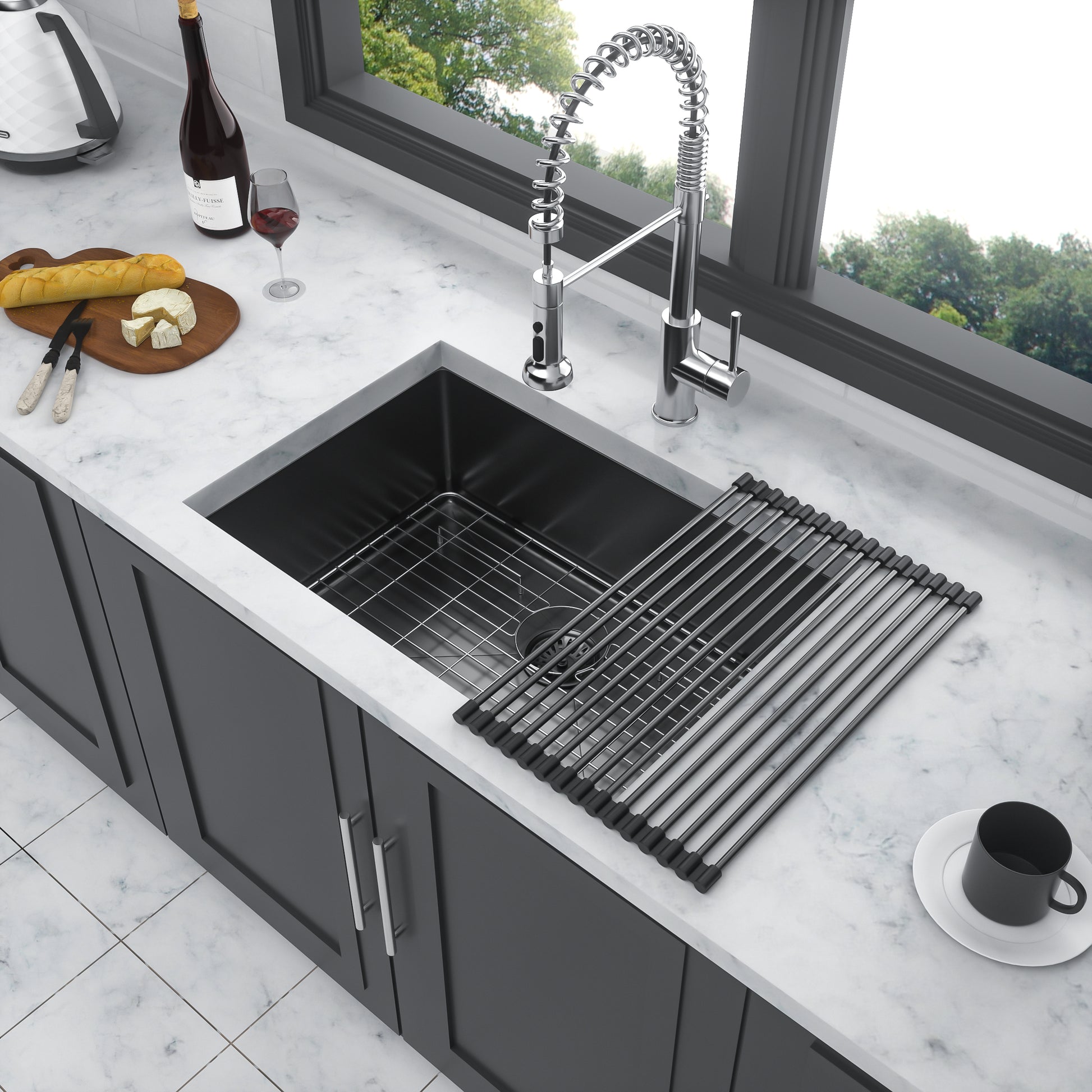 23" Gunmetal Black Kitchen Sink 23"X 18"X 10" Undermount Singel Bowl Kitchen Basin 16 Gauge Stainless Steel With 10 Inch Deep Gunmetal Black Stainless Steel