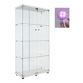 Lighted Two Door Glass Cabinet Glass Display Cabinet With 4 Shelves, White White Glass