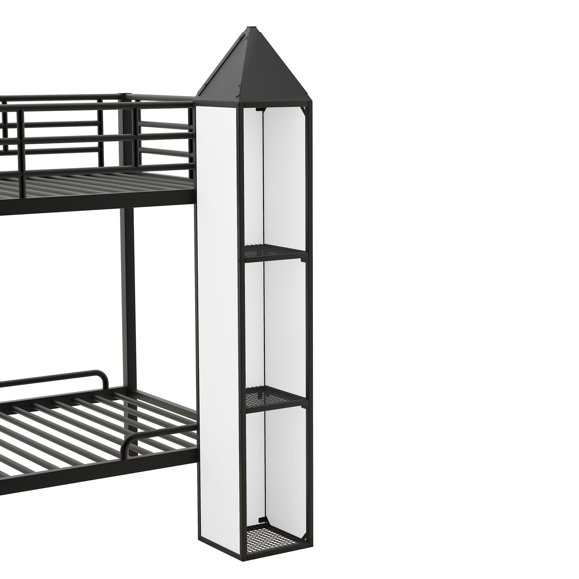 Metal Twin Over Twin Castle Shaped Bunk Bed With Wardrobe And Multiple Storage, Black White Box Spring Not Required Twin White Black Metal Bedroom Bunk Metal & Wood