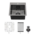 15*15*9 Inch Drop In Kitchen Sink Gunmetal Black Topmount 16 Gauge Deep Single Bowl Stainless Steel Sink Basin Gunmetal Black Stainless Steel