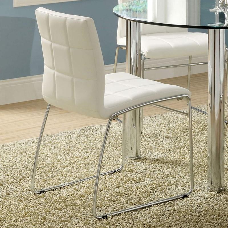 White Color2Pcs Dining Chairs Chrome Metal Legs Dining Room Side Chairs White Dining Room Contemporary,Modern Side Chair Solid Back Chrome