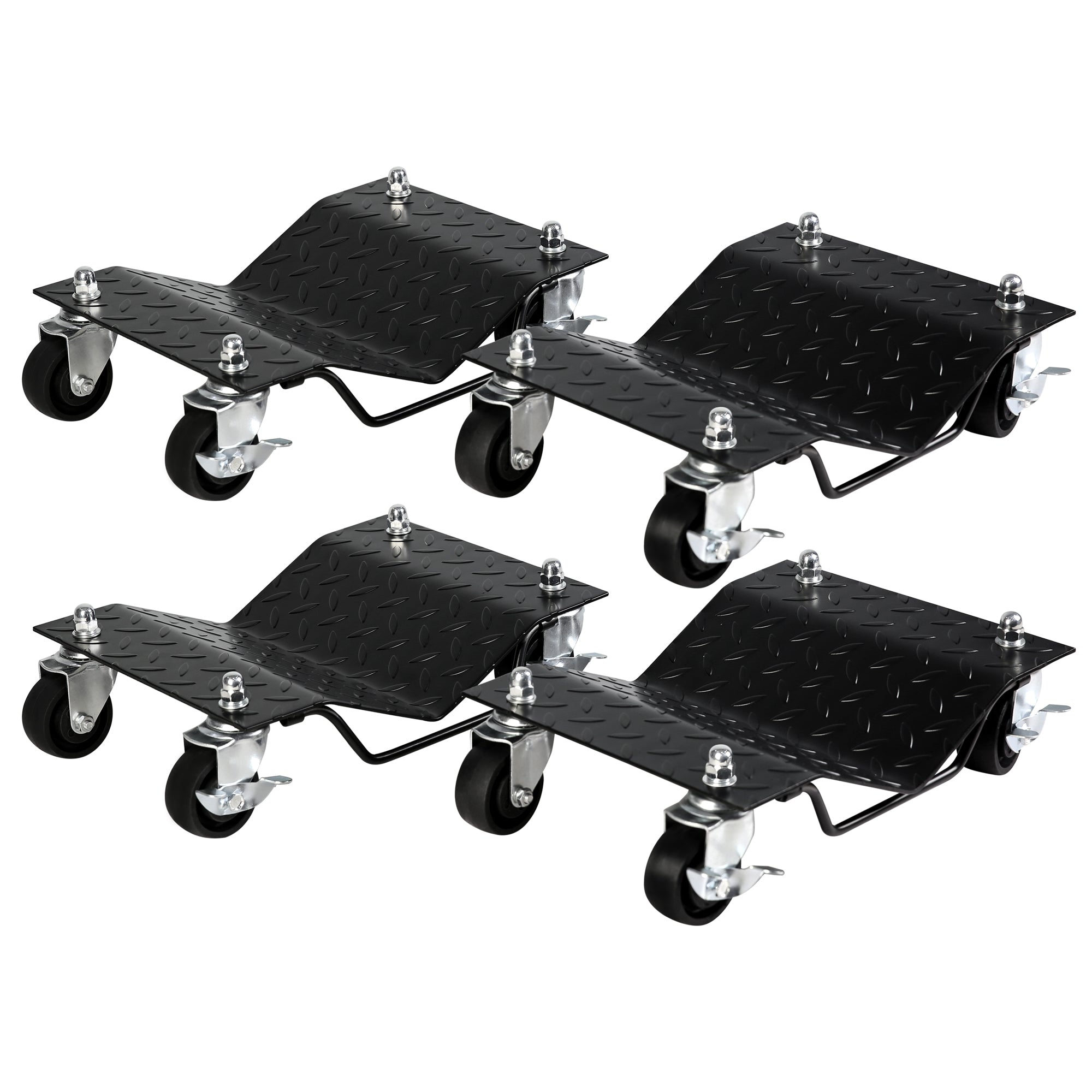 4Pc Tire Wheel Dollies Dolly Vehicle Car Auto Repair Moving Diamond Tool Black Steel