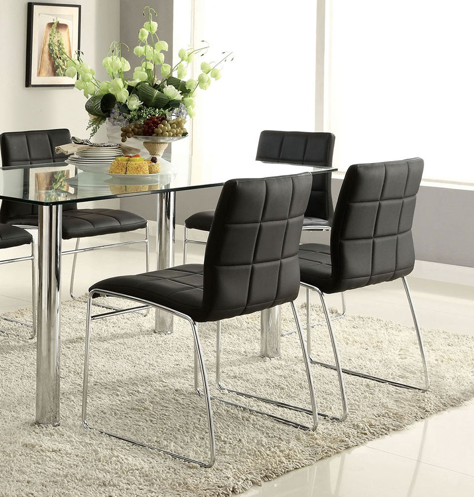 Black Color2Pcs Dining Chairs Chrome Metal Legs Dining Room Side Chairs Black Dining Room Contemporary,Modern Side Chair Solid Back Chrome