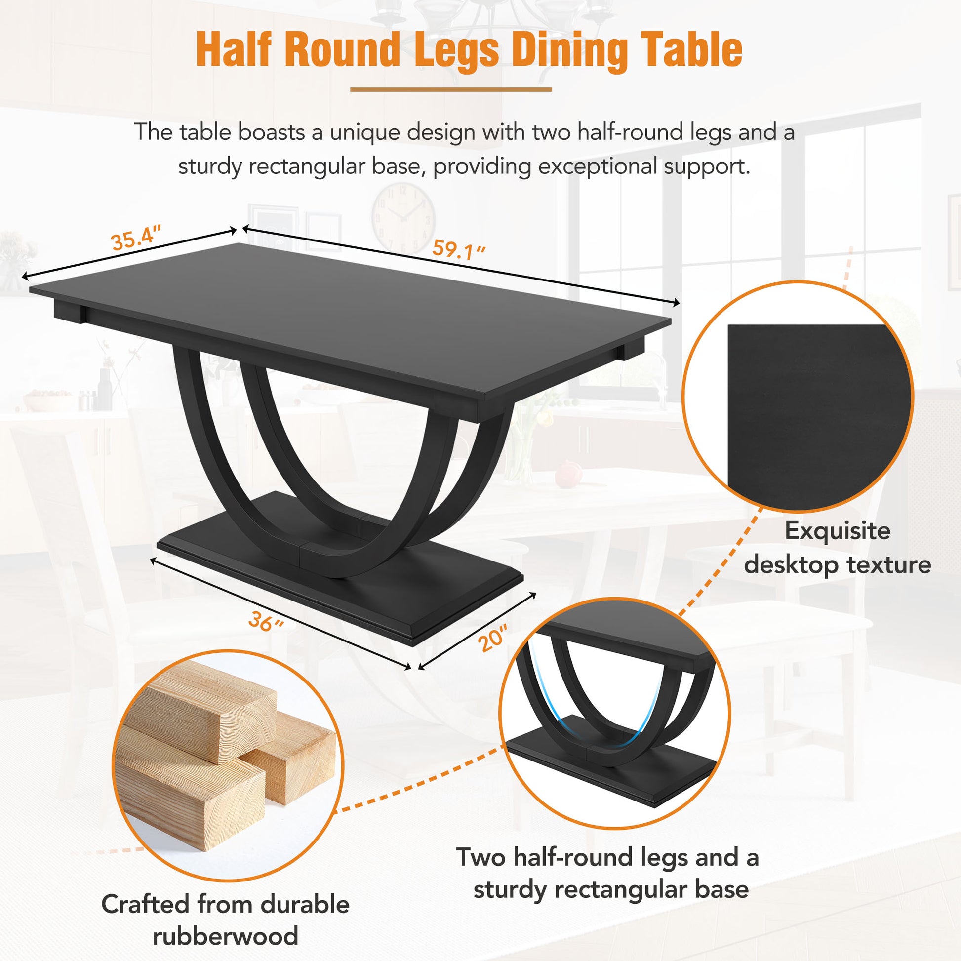 6 Piece Wood Half Round Dining Table Set Kitchen Table Set With Long Bench And 4 Dining Chairs, Modern Style, Gray Gray Wood Dining Room Bench Seating Rubberwood Rectangular Dining Table With Chair And Bench Upholstered Chair Wood Gray Solid Back Seats 6