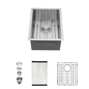 15 Inch Undermount Sink 15"X20"X9" Undermount Stainless Steel Kitchen Sink 18 Gauge 9 Inch Deep Single Bowl Kitchen Sink Basin Brushed Nickel Stainless Steel