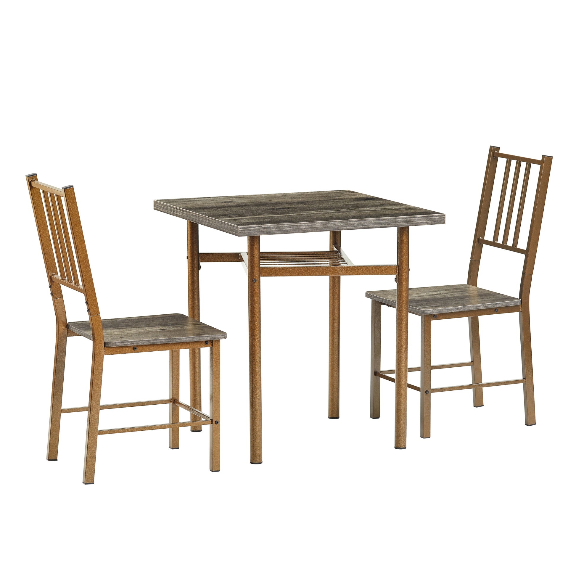 Dining Set For 2, Square Wooden Dining Table With 4 Legs And 2 Metal Chair For Home Office, Kitchen, Dining Room Antique Brown Metal & Wood Metal & Wood