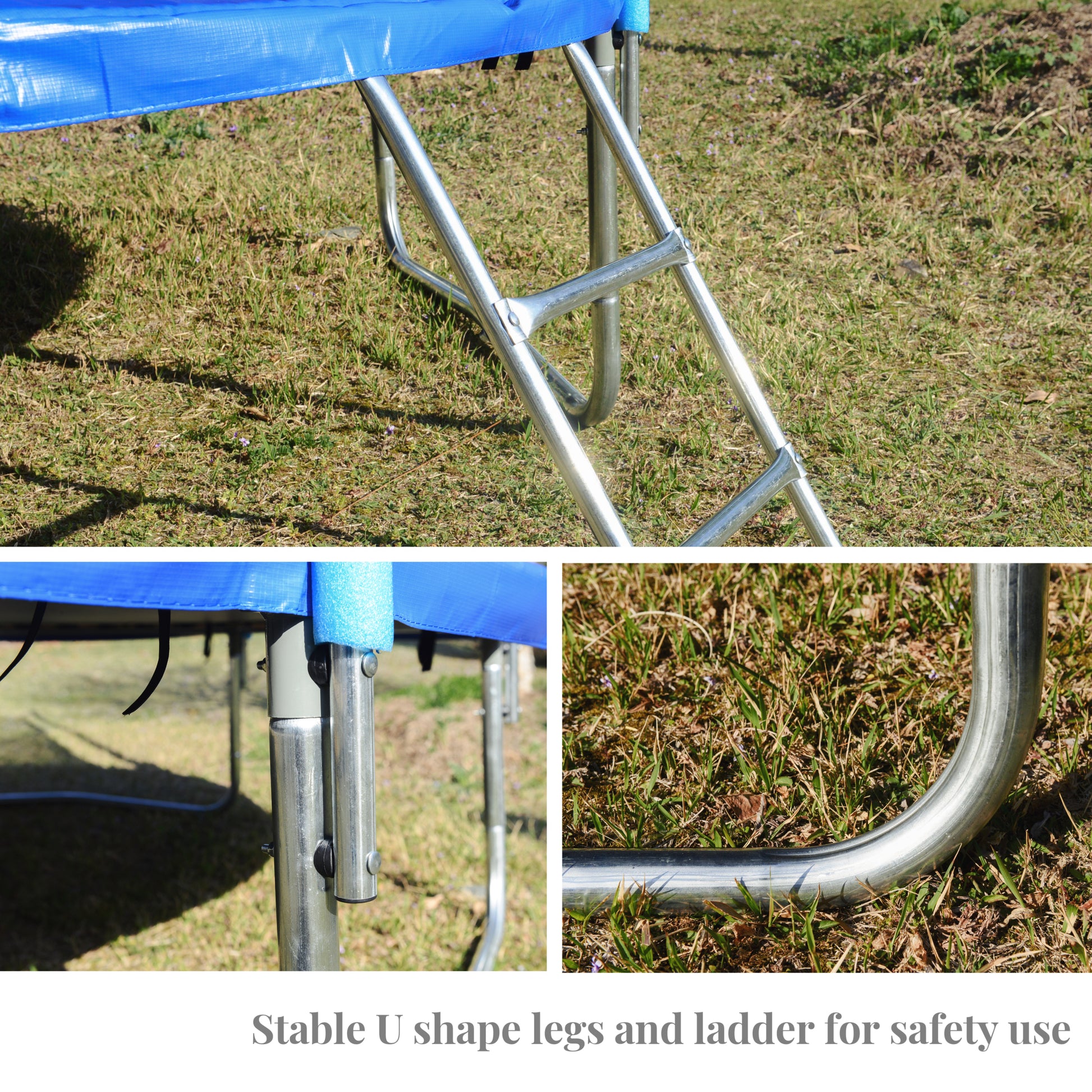 12 Ft Trampoline Outside Safety Net With Basketball Hoop Blue Metal