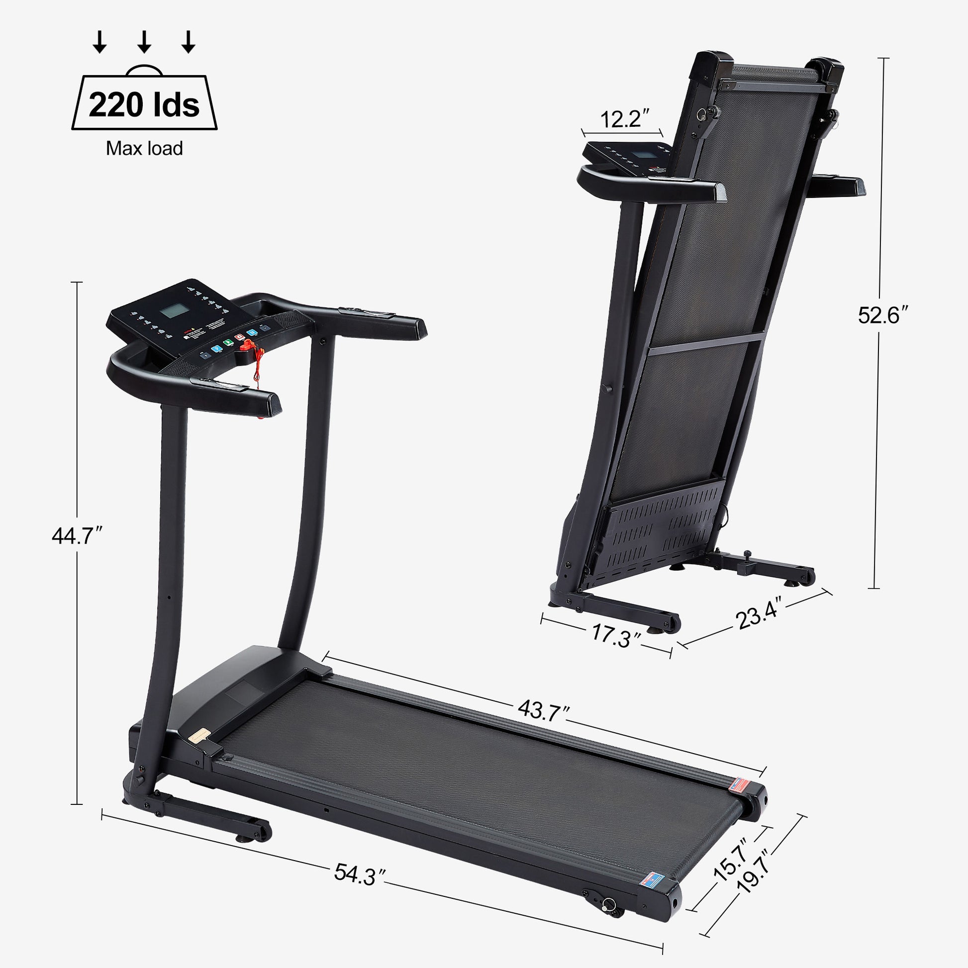 Treadmill 2.5 Hp Folding Treadmill, Easy To Move, With 3 Speed Incline Adjustment And 12 Preset Programs, 3 Countdown Modes, Heart Rate, Bluetooth, Etc., Suitable For Home And Gym Use Black Steel