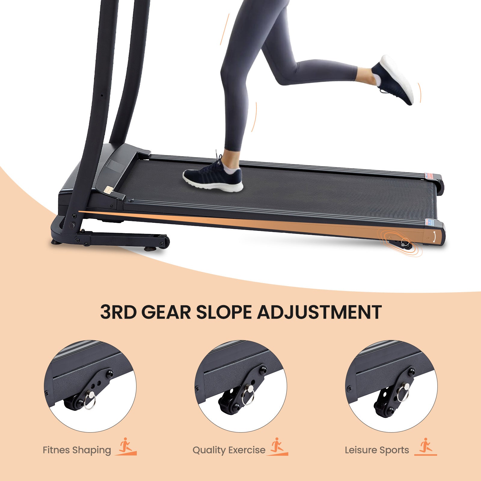 Treadmill 2.5 Hp Folding Treadmill, Easy To Move, With 3 Speed Incline Adjustment And 12 Preset Programs, 3 Countdown Modes, Heart Rate, Bluetooth, Etc., Suitable For Home And Gym Use Black Steel