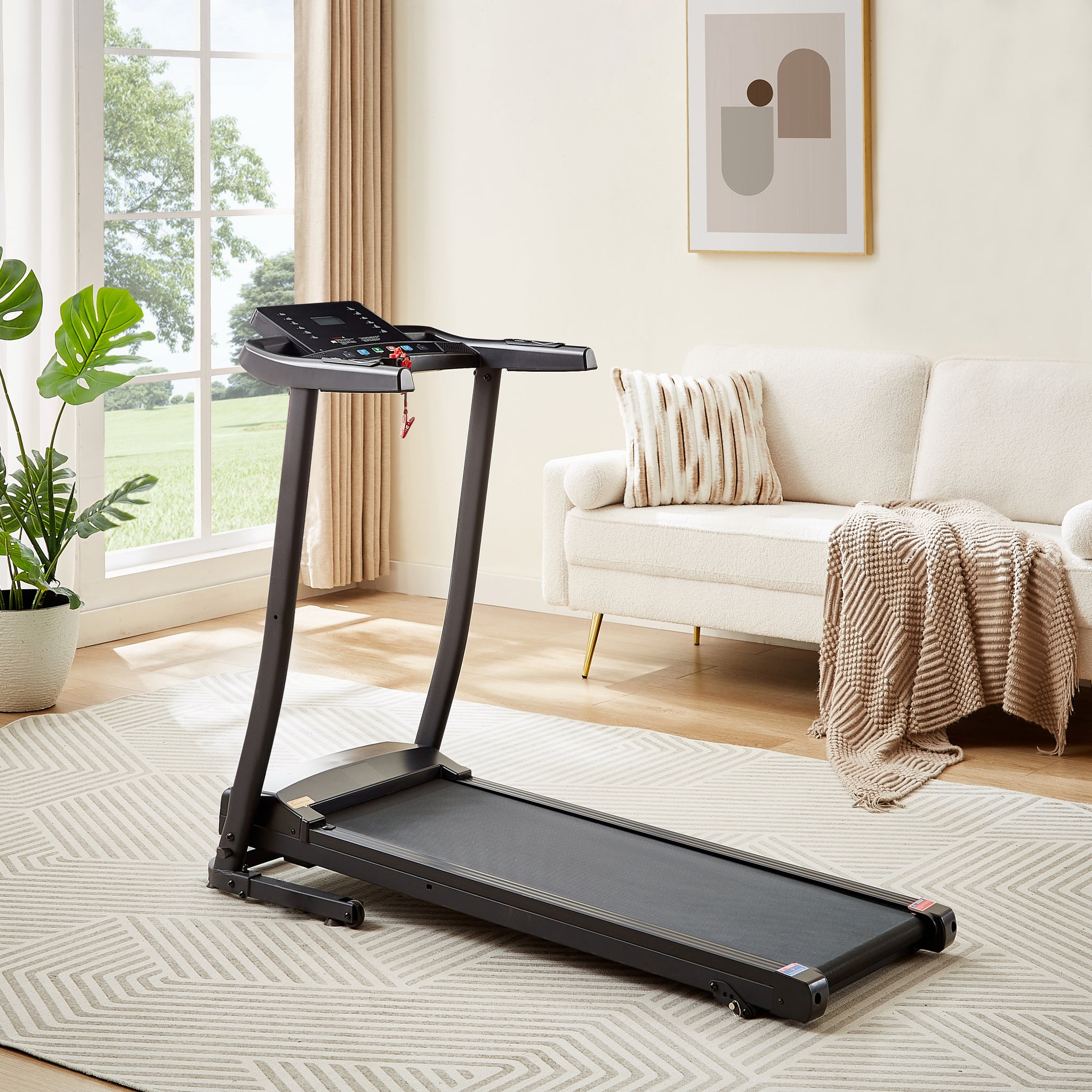Treadmill 2.5 HP folding treadmill, easy to move, with black-steel