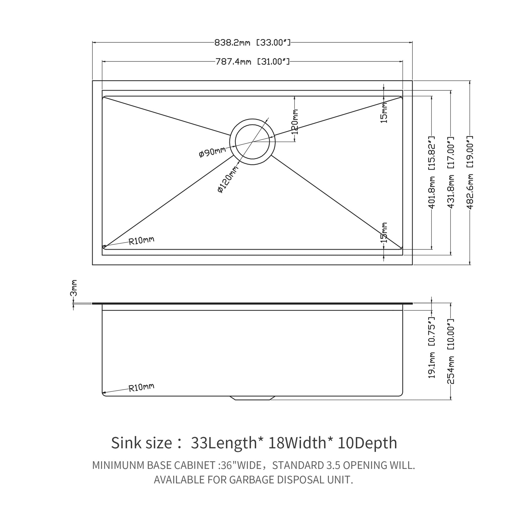 Gunmetal Black Workstation Kitchen Sink 33"X 19"X 10" Single Bowl Workstation Undermount Kitchen Sink 16 Gauge Stainless Steel Gunmetal Black Stainless Steel