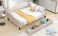 Full Size Upholstered Tufted Daybed With Two Drawers, Beige Box Spring Not Required Beige Wood Daybeds Linen Upholstered