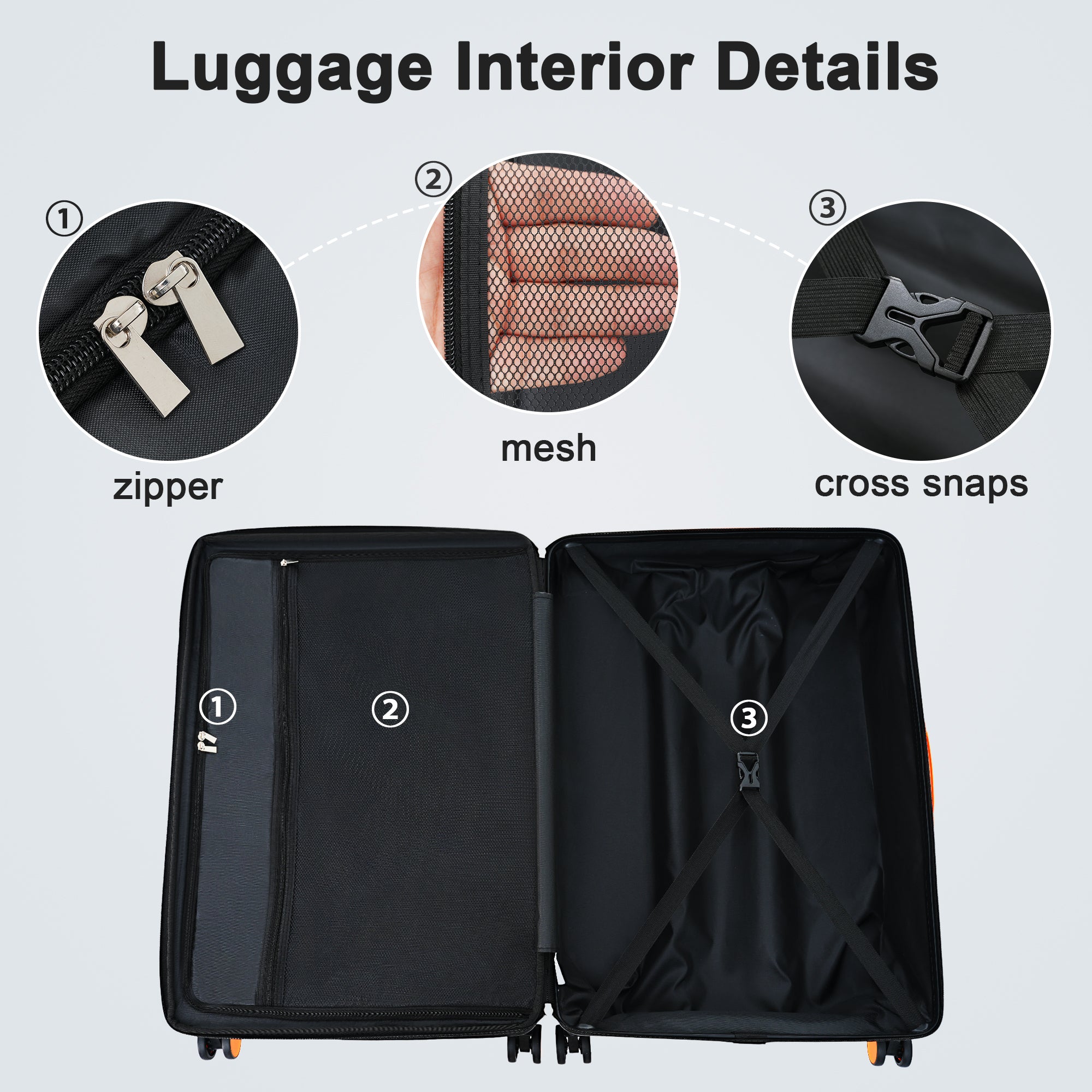 Contrast Color 3 Piece Luggage Set Hardside Spinner black-abs