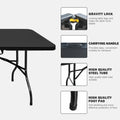 8Ft Folding Table, Portable Plastic Table For Camping, Picnics, Parties, High Load Bearing Foldable Table Black Black Iron Plastic