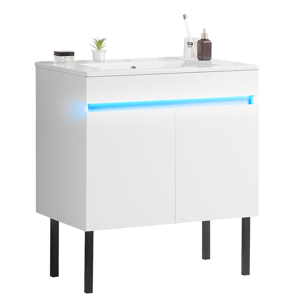 30" Bathroom Vanity with Sink, Radar Sensing Light white-solid wood