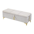 Elegant Upholstered Storage Ottoman,Storage Bench With Metal Legs For Bedroom,Living Room,Fully Assembled Except Legs,Beige Beige Velvet