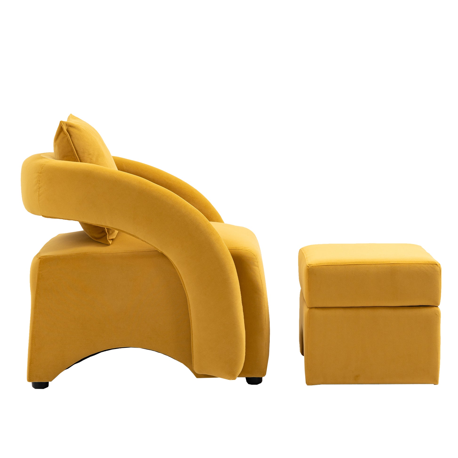 House Hold Accent Chair With Ottoman, Mid Century Modern Barrel Chair Upholstered Club Tub Round Arms Chair For Living Room Mustard Yellow Velvet