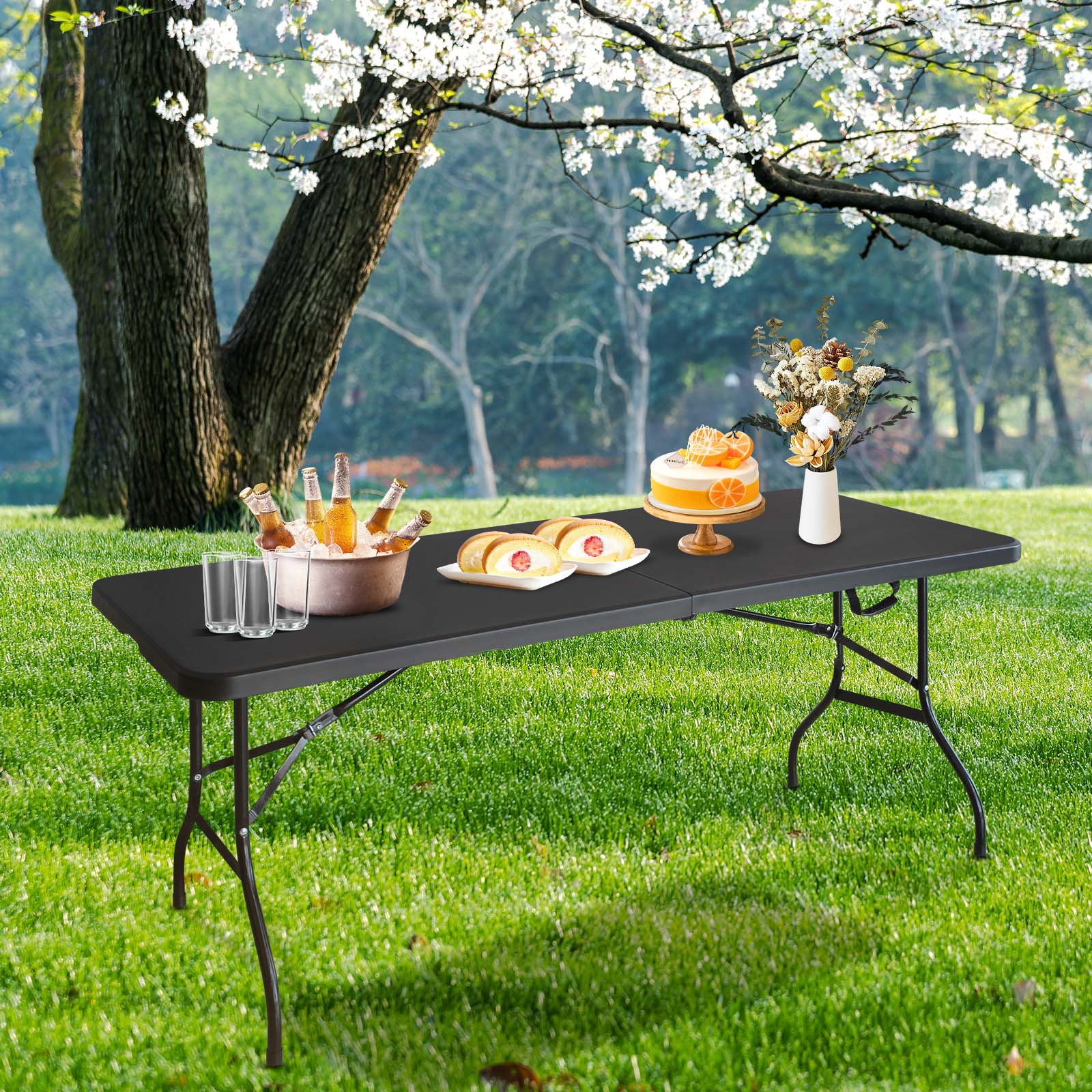 6Ft Folding Table, Portable Plastic Table For Camping, Picnics, Parties, High Load Bearing Foldable Table Black Black Garden & Outdoor Iron Plastic