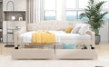 Full Size Upholstered Tufted Daybed With Two Drawers, Beige Box Spring Not Required Beige Wood Daybeds Linen Upholstered