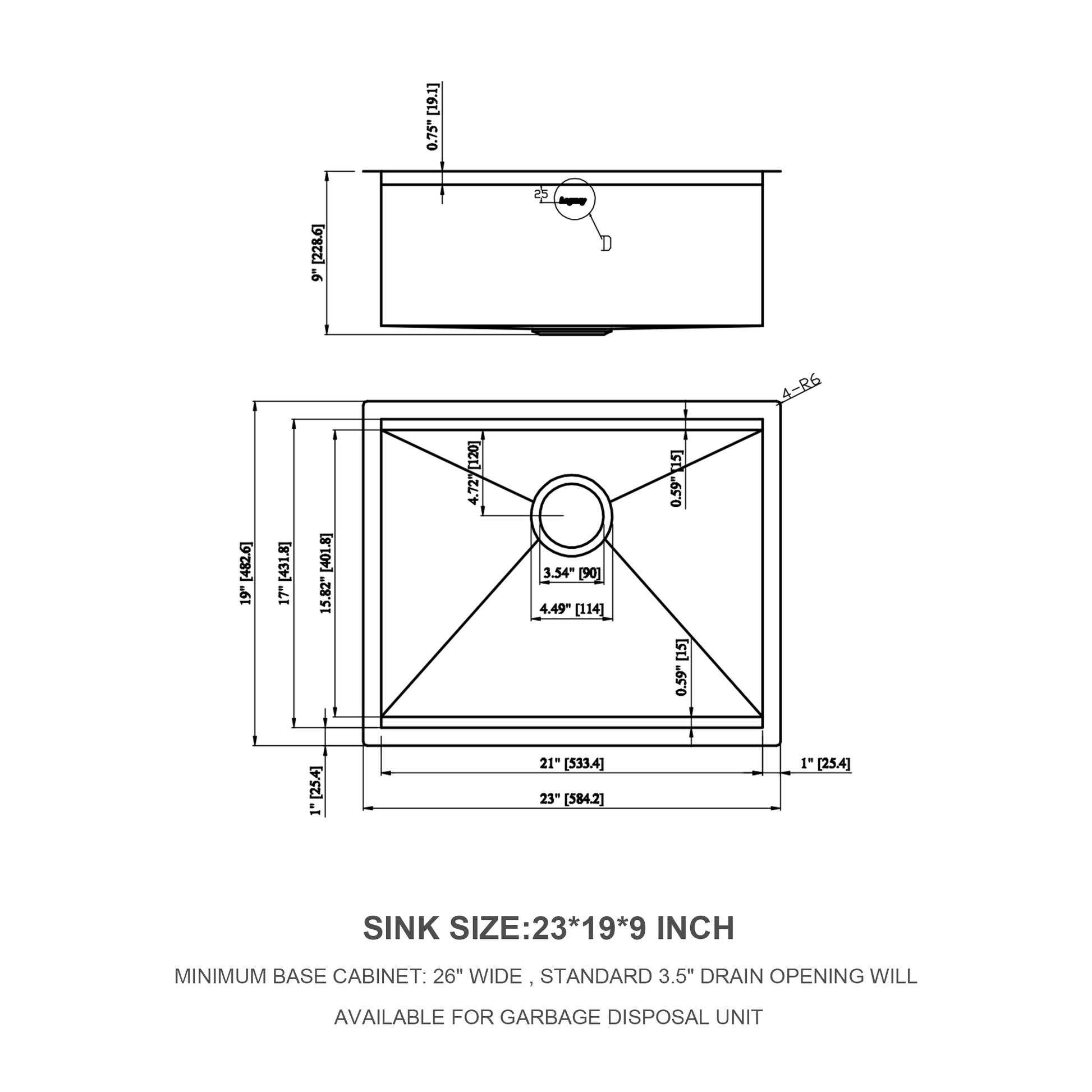 23" Undermount Kitchen Sink 23*19*9 Inch Kitchen Sink Undermount Single Bowl 18 Gauge Stainless Steel Ledge Workstation Kitchen Sinks Brushed Nickel Stainless Steel