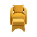 House Hold Accent Chair With Ottoman, Mid Century Modern Barrel Chair Upholstered Club Tub Round Arms Chair For Living Room Mustard Yellow Velvet