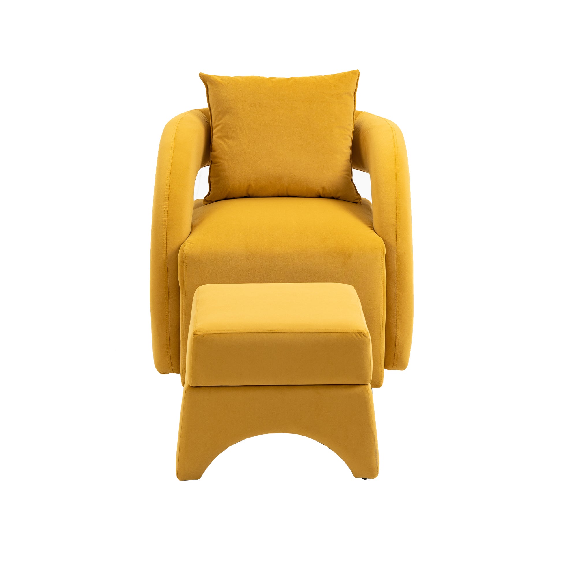 House Hold Accent Chair With Ottoman, Mid Century Modern Barrel Chair Upholstered Club Tub Round Arms Chair For Living Room Mustard Yellow Velvet