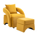 House Hold Accent Chair With Ottoman, Mid Century Modern Barrel Chair Upholstered Club Tub Round Arms Chair For Living Room Mustard Yellow Velvet