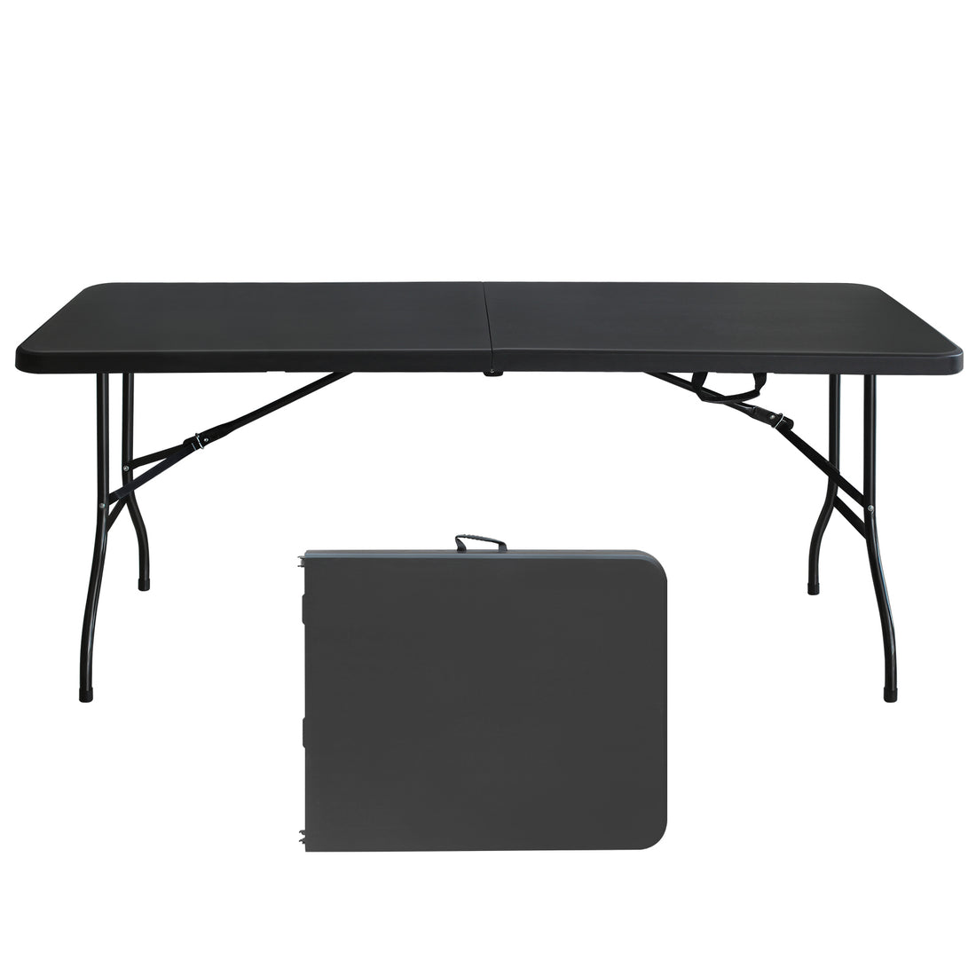 6Ft Folding Table, Portable Plastic Table For Camping, Picnics, Parties, High Load Bearing Foldable Table Black Black Iron Plastic