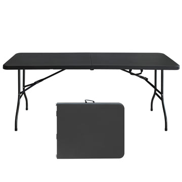 6Ft Folding Table, Portable Plastic Table For Camping, Picnics, Parties, High Load Bearing Foldable Table Black Black Garden & Outdoor Iron Plastic