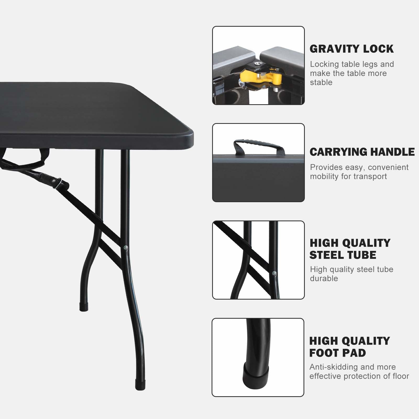 6Ft Folding Table, Portable Plastic Table For Camping, Picnics, Parties, High Load Bearing Foldable Table Black Black Garden & Outdoor Iron Plastic