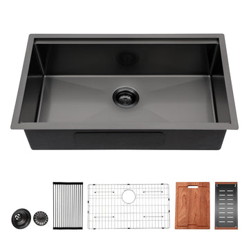 Gunmetal Black Workstation Kitchen Sink 33"X 19"X 10" Single Bowl Workstation Undermount Kitchen Sink 16 Gauge Stainless Steel Gunmetal Black Stainless Steel