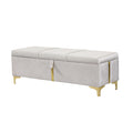 Elegant Upholstered Storage Ottoman,Storage Bench With Metal Legs For Bedroom,Living Room,Fully Assembled Except Legs,Beige Beige Velvet