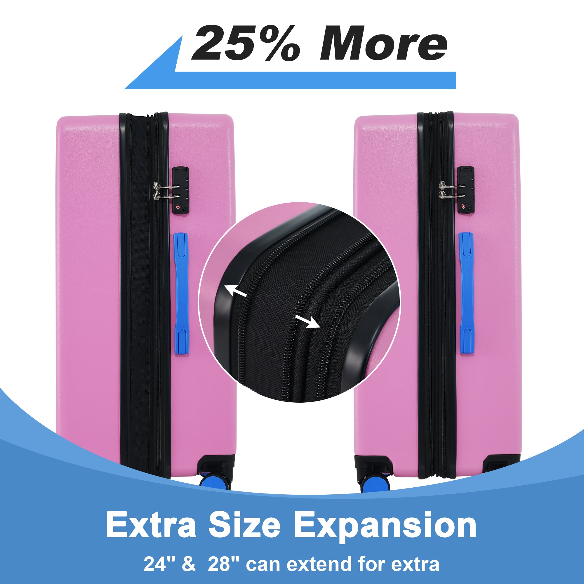 Contrast Color 3 Piece Luggage Set Hardside Spinner pink-abs