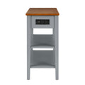 Narrow 2 Tone End Table With Usb Charging Ports For Small Space, Solid Wood Table Legs, Gray And Walnut, 11.8