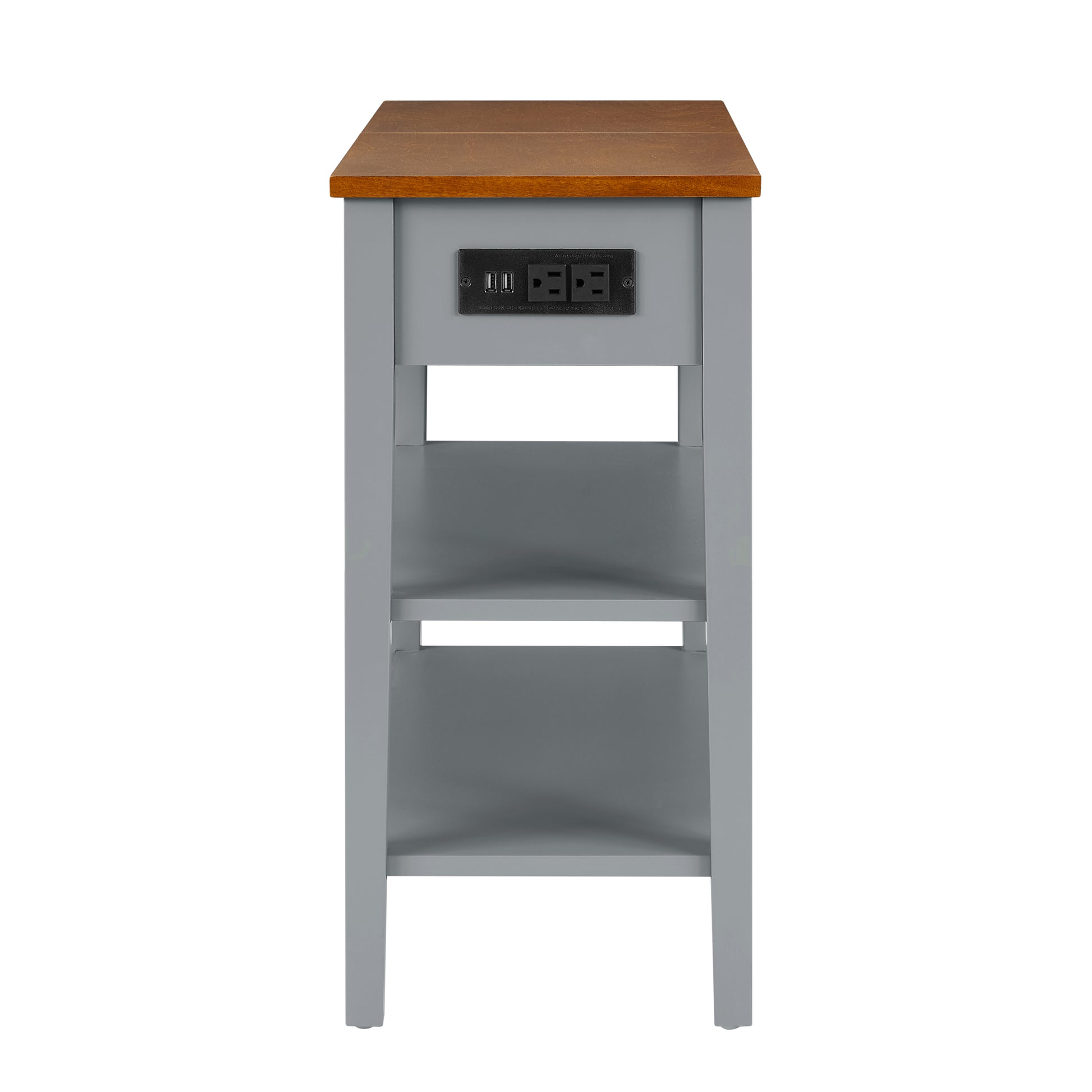 Narrow 2 Tone End Table With Usb Charging Ports For Small Space, Solid Wood Table Legs, Gray And Walnut, 11.8"W*24"D*24.2"H Gray Mdf