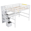 Full Size Loft Bed With Built In Desk, Bookshelves And Storage Staircase,White Full White American Design Pine