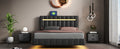 Queen Size Floating Bed Frame With Led Lights And Usb Charging,Modern Upholstered Platform Led Bed Frame,Black Black Pu