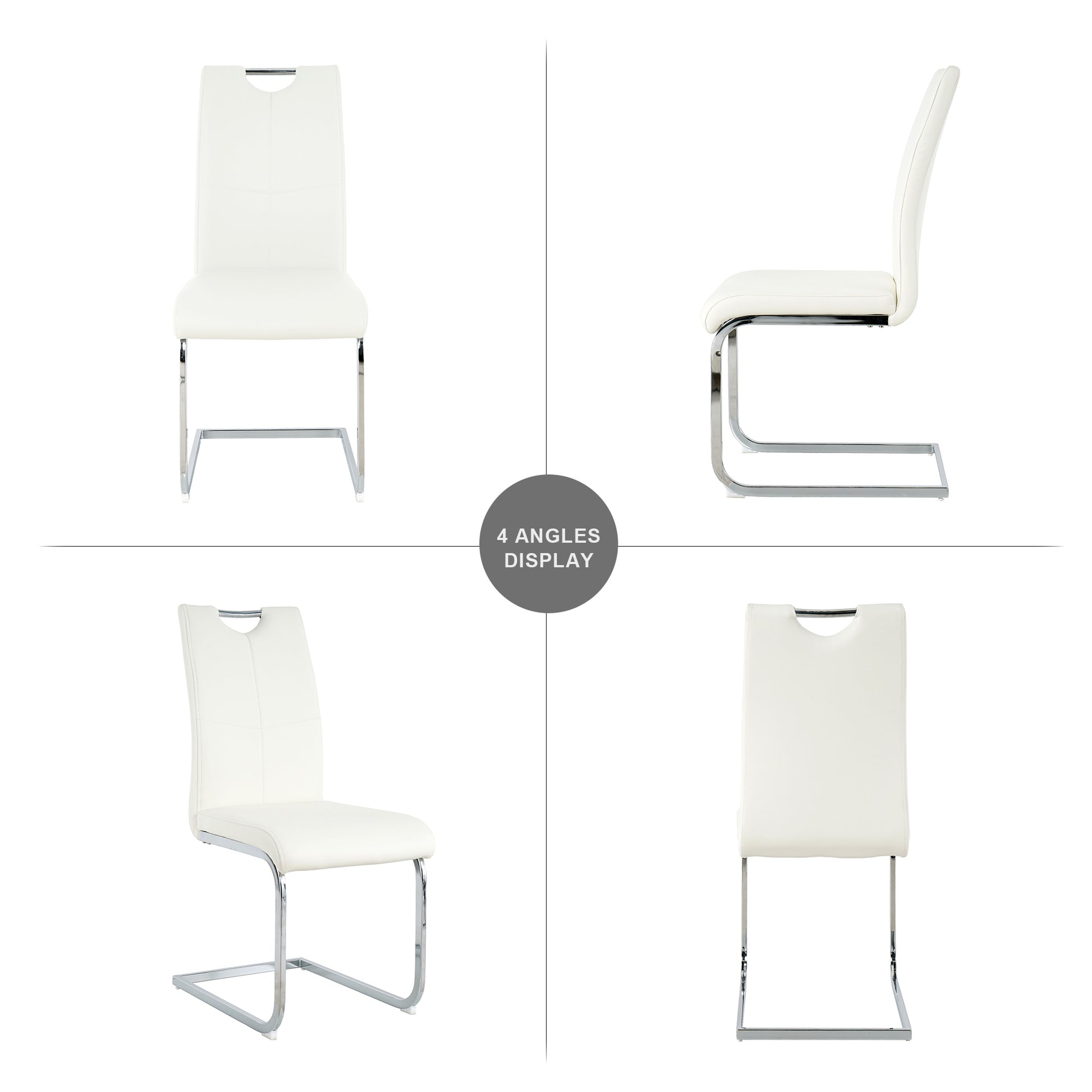 Modern Dining Chairs With Faux Leather Padded Seat Dining Living Room Chairs Upholstered Chair With Chrome Metal Legs Design For Kitchen, Living, Bedroom, Dining Room Side Chairs Set Of 4 White Silver Metal