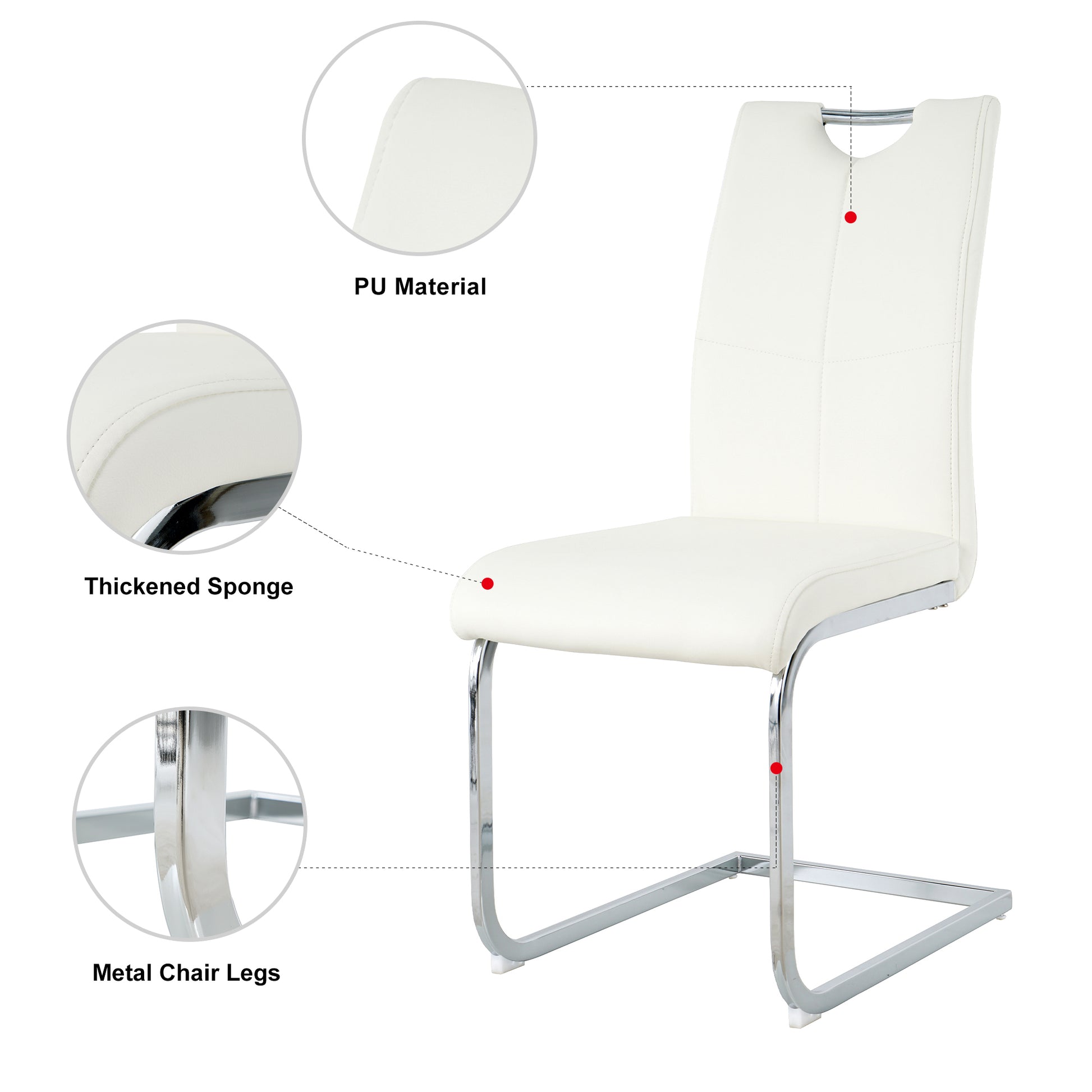 Modern Simple Rectangular Glass Dining Table, Solid Tempered Glass Tabletop, Electroplated Table Legs, White Pu Dining Chair Set, Suitable For Restaurant Kitchen Use Set Of 5 Upholstered Chair Glass White Pu Seats 4 Metal Rectangular Dining Table With