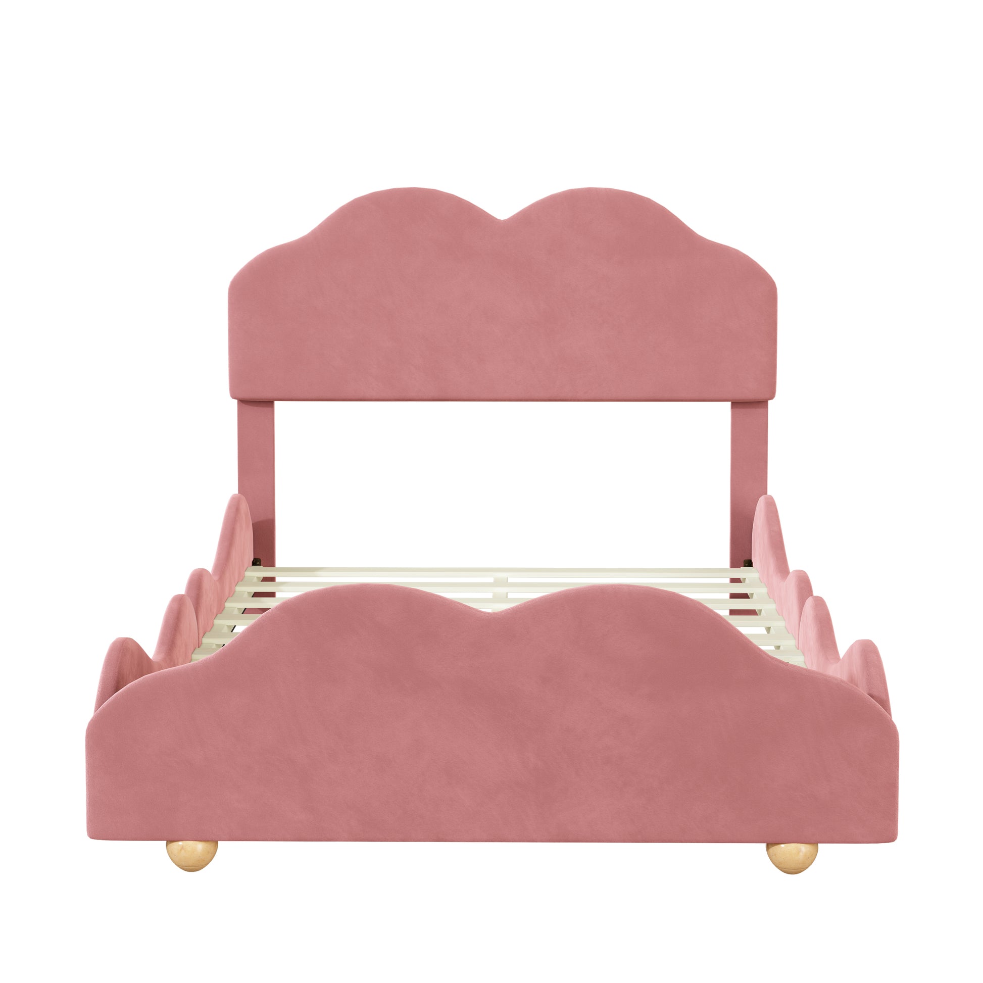 Full Size Upholstered Platform Bed With Cloud Shaped Bed Board, Dark Pink Dark Pink Velvet