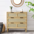 3 Drawer Dresser, Modern Rattan Dresser Cabinet With Wide Drawers And Metal Handles, Farmhouse Wooden Storage Chest Of Drawers For Room, Living Room, Hallway, Entrance, Office Natural Wood Solid Wood Mdf